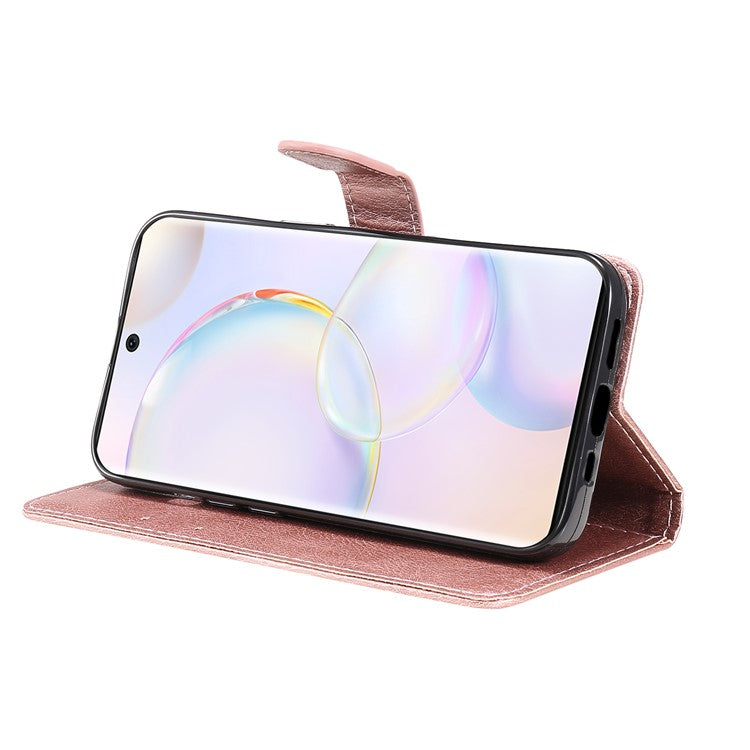 KT Leather Series-2 Solid Color Wallet Leather Case Inner Soft TPU Phone Cover with Adjustable Stand for Honor 50 5G/Huawei nova 9 - Rose Gold
