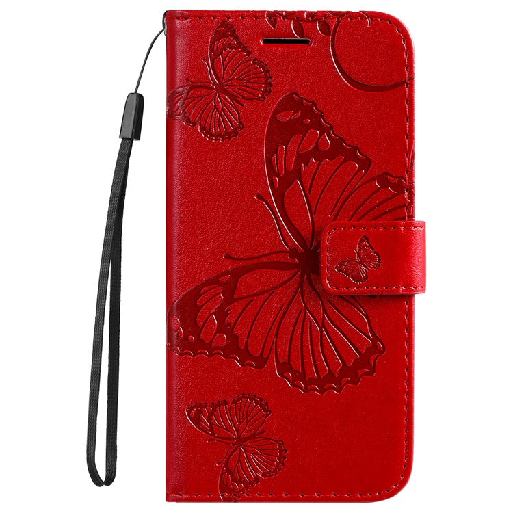 KT Imprinting Flower Series-2 PU Leather Magnetic Flip Wallet Case Stand Imprinted Butterfly Pattern Full Body Protective Cover with Strap for Honor 50 5G / Huawei nova 9 - Red