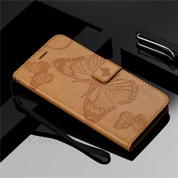 KT Imprinting Flower Series-2 PU Leather Magnetic Flip Wallet Case Stand Imprinted Butterfly Pattern Full Body Protective Cover with Strap for Honor 50 5G / Huawei nova 9 - Yellow