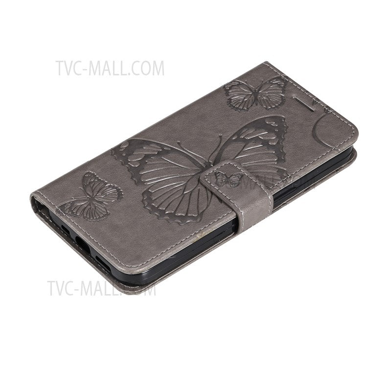 KT Imprinting Flower Series-2 PU Leather Magnetic Flip Wallet Case Stand Imprinted Butterfly Pattern Full Body Protective Cover with Strap for Honor 50 5G / Huawei nova 9 - Grey