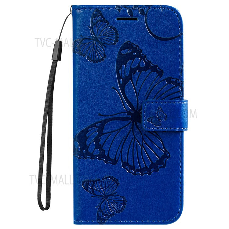 KT Imprinting Flower Series-2 PU Leather Magnetic Flip Wallet Case Stand Imprinted Butterfly Pattern Full Body Protective Cover with Strap for Honor 50 5G / Huawei nova 9 - Blue