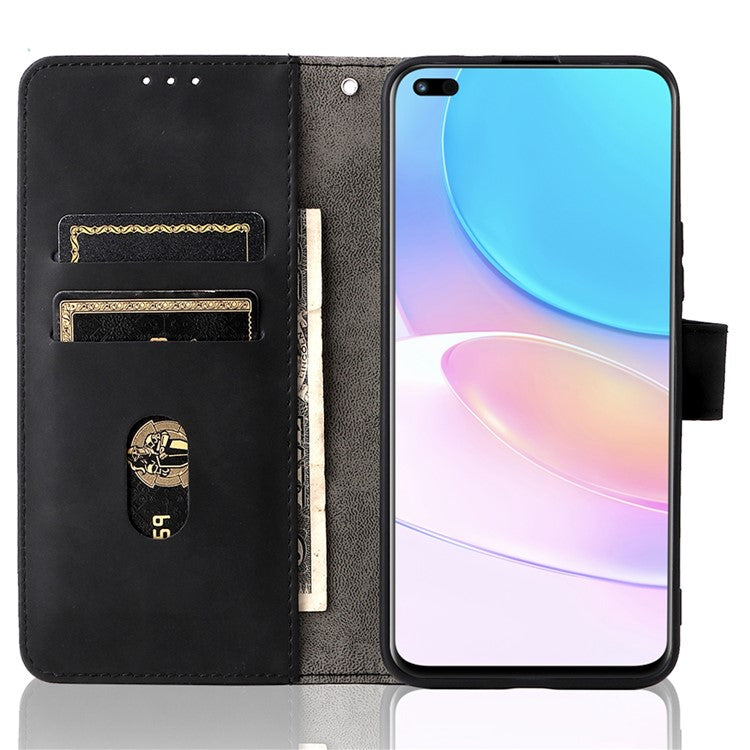 Folio Flip Skin-Touch Feeling Case Drop-Proof Stand Wallet Leather Cover for Honor 50 Lite / Huawei nova 8i - Black