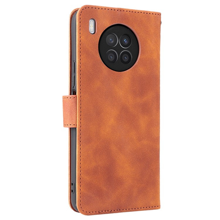 Folio Flip Skin-Touch Feeling Case Drop-Proof Stand Wallet Leather Cover for Honor 50 Lite / Huawei nova 8i - Brown