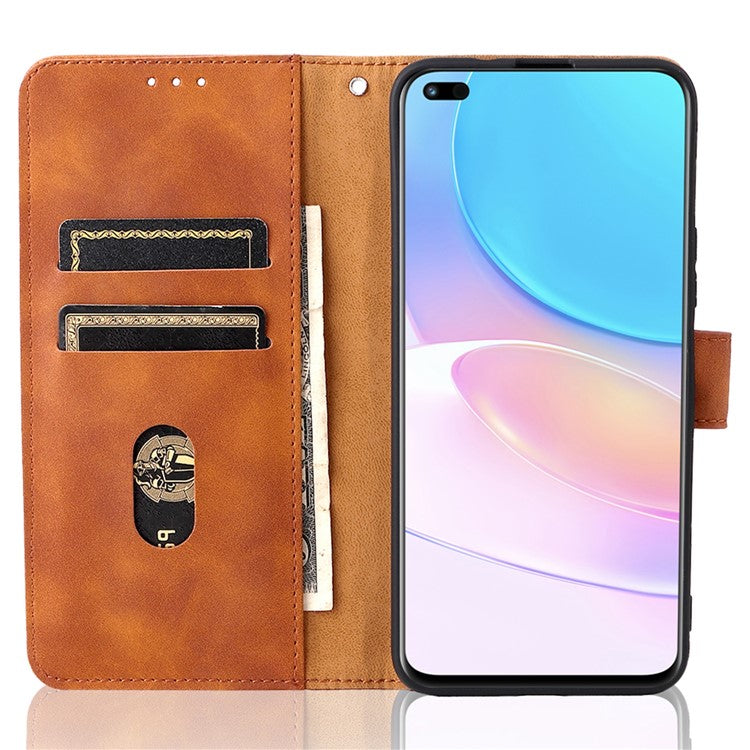 Folio Flip Skin-Touch Feeling Case Drop-Proof Stand Wallet Leather Cover for Honor 50 Lite / Huawei nova 8i - Brown