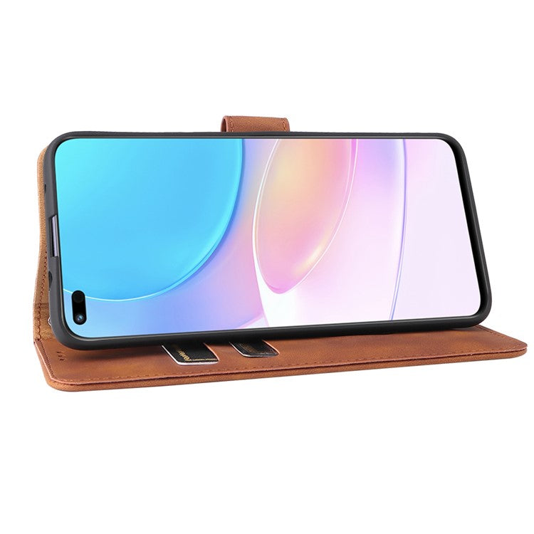Folio Flip Skin-Touch Feeling Case Drop-Proof Stand Wallet Leather Cover for Honor 50 Lite / Huawei nova 8i - Brown