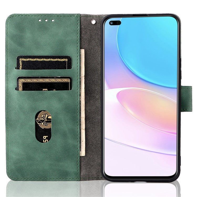 Folio Flip Skin-Touch Feeling Case Drop-Proof Stand Wallet Leather Cover for Honor 50 Lite / Huawei nova 8i - Green