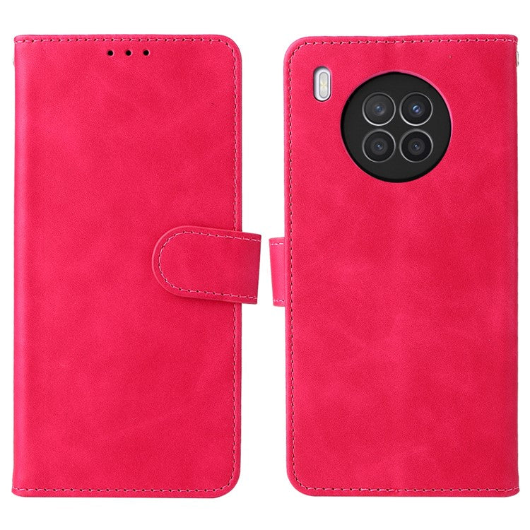 Folio Flip Skin-Touch Feeling Case Drop-Proof Stand Wallet Leather Cover for Honor 50 Lite / Huawei nova 8i - Red