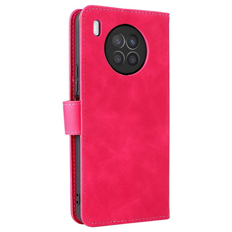 Folio Flip Skin-Touch Feeling Case Drop-Proof Stand Wallet Leather Cover for Honor 50 Lite / Huawei nova 8i - Red