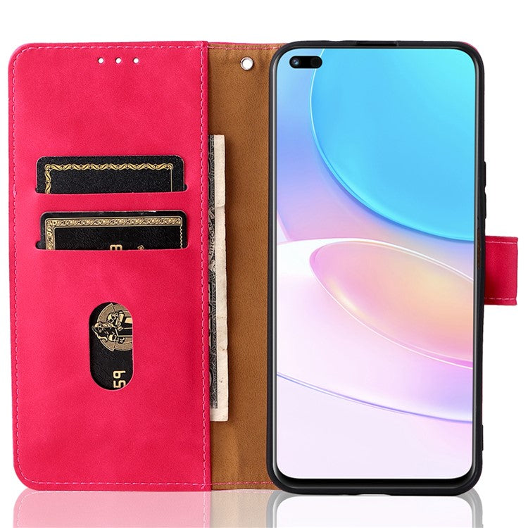 Folio Flip Skin-Touch Feeling Case Drop-Proof Stand Wallet Leather Cover for Honor 50 Lite / Huawei nova 8i - Red