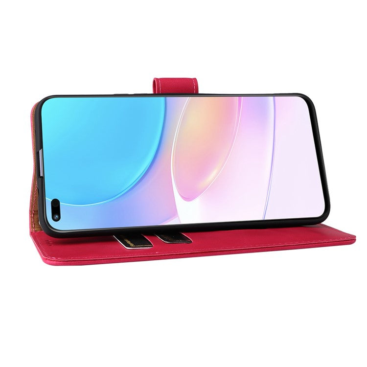 Folio Flip Skin-Touch Feeling Case Drop-Proof Stand Wallet Leather Cover for Honor 50 Lite / Huawei nova 8i - Red