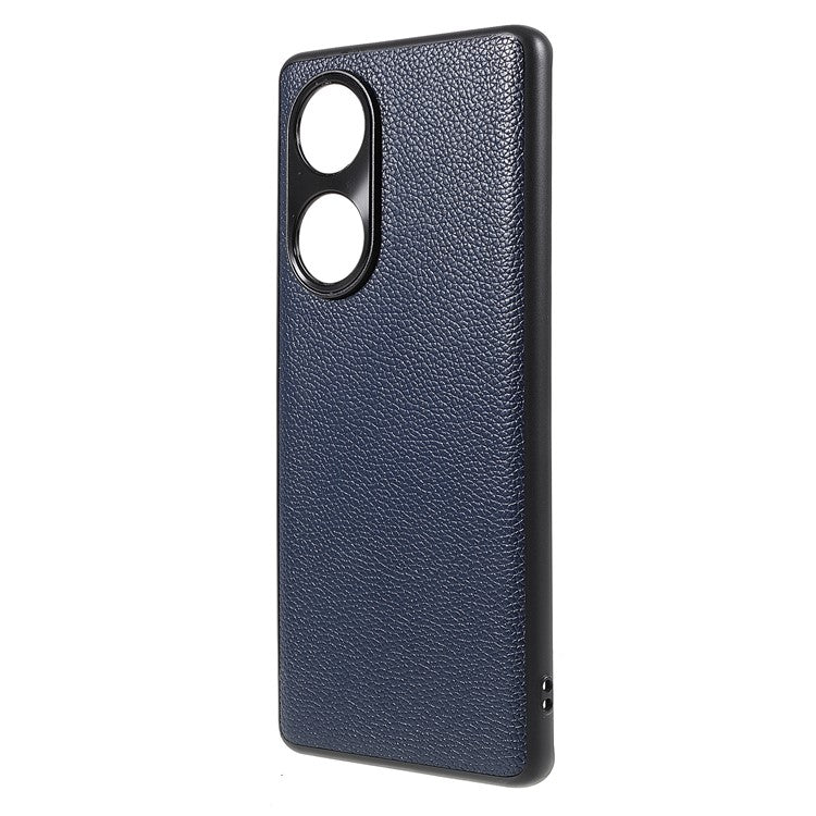 Drop-proof Precise Cutout Litchi Texture Case Genuine Leather Coated TPU + PC Phone Cover Shell for Honor 50/Huawei nova 9 - Blue