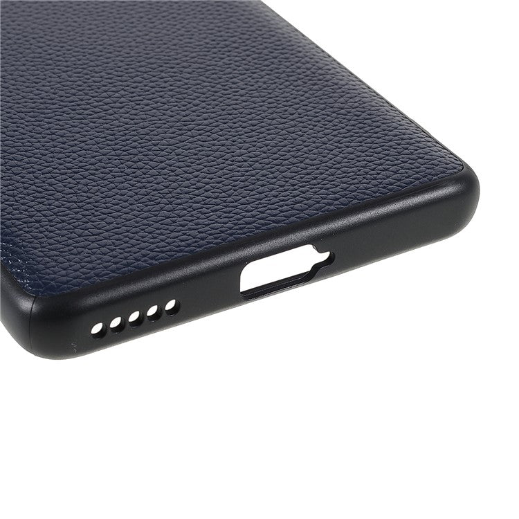 Drop-proof Precise Cutout Litchi Texture Case Genuine Leather Coated TPU + PC Phone Cover Shell for Honor 50/Huawei nova 9 - Blue