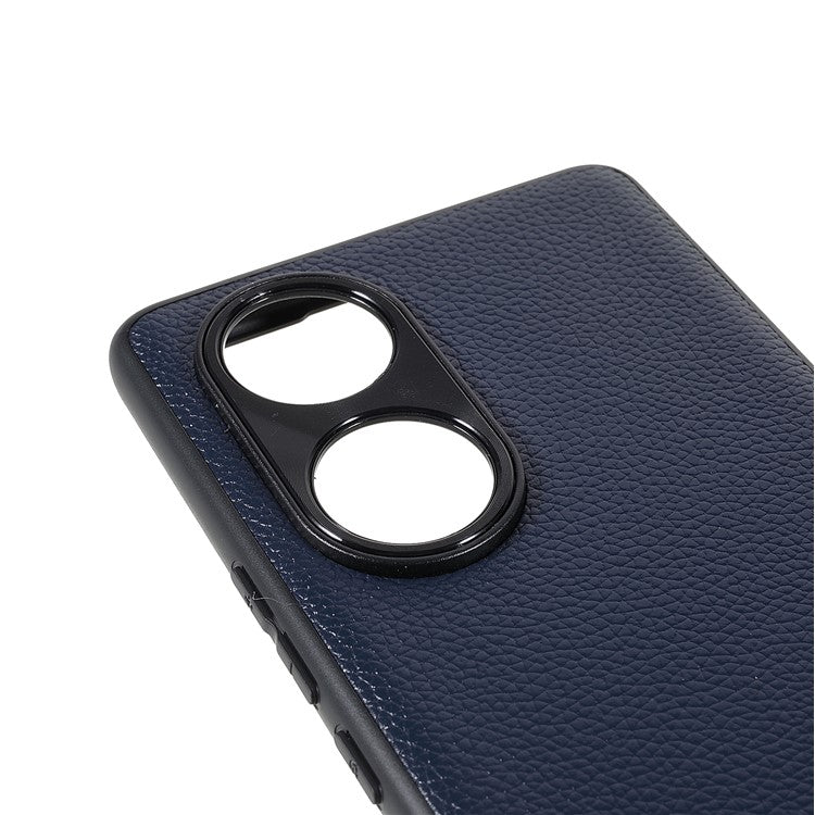 Drop-proof Precise Cutout Litchi Texture Case Genuine Leather Coated TPU + PC Phone Cover Shell for Honor 50/Huawei nova 9 - Blue