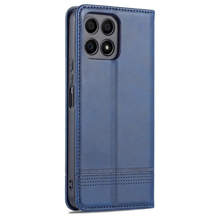AZNS Magnetic Auto-absorbed Wallet Stand Design PU Leather Shockproof Phone Cover Case for Honor X30i - Blue