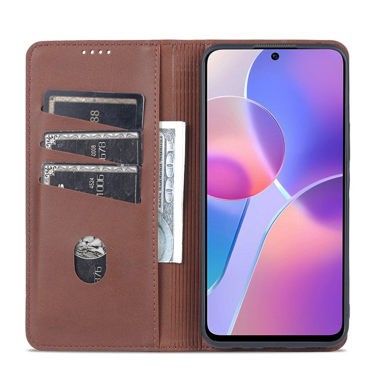 AZNS Magnetic Auto-absorbed Wallet Stand Design PU Leather Shockproof Phone Cover Case for Honor X30i - Coffee