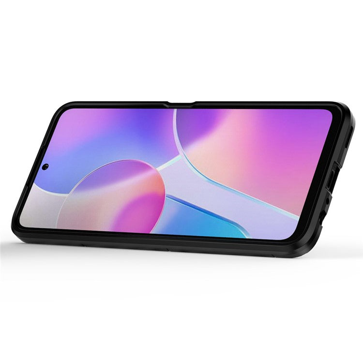 Fingerprint-proof Dual-layer Soft Flexible TPU and Hard PC Shockproof Protective Case with Ring Holder Kickstand for Honor X30i - Red