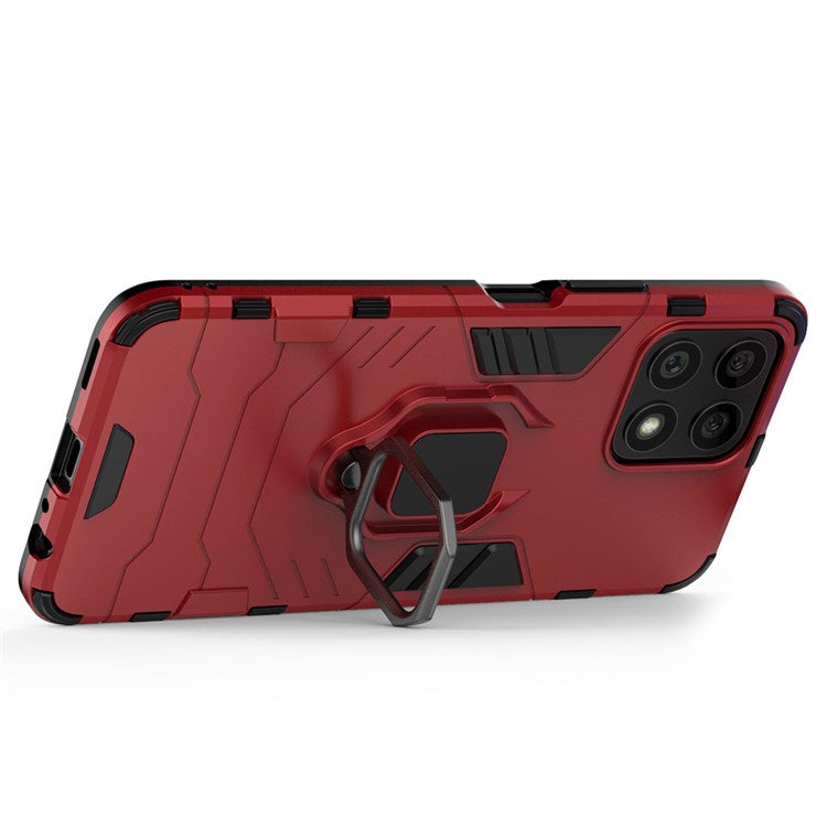 Fingerprint-proof Dual-layer Soft Flexible TPU and Hard PC Shockproof Protective Case with Ring Holder Kickstand for Honor X30i - Red