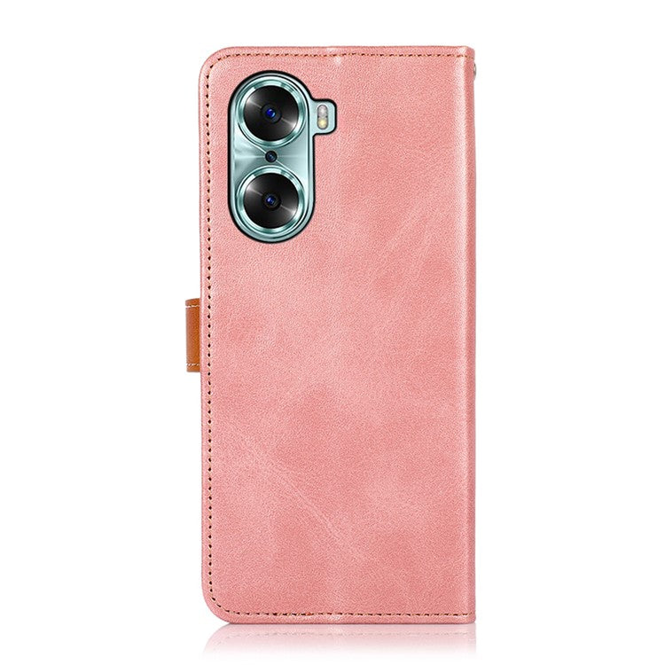 KHAZNEH Magnetic Golden Clasp PU Leather Shockproof TPU Shell Stand Flip Wallet Phone Cover for Honor 60 - Rose Gold