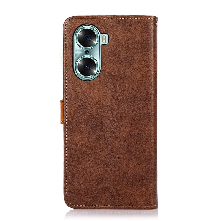 KHAZNEH Magnetic Golden Clasp PU Leather Shockproof TPU Shell Stand Flip Wallet Phone Cover for Honor 60 - Brown
