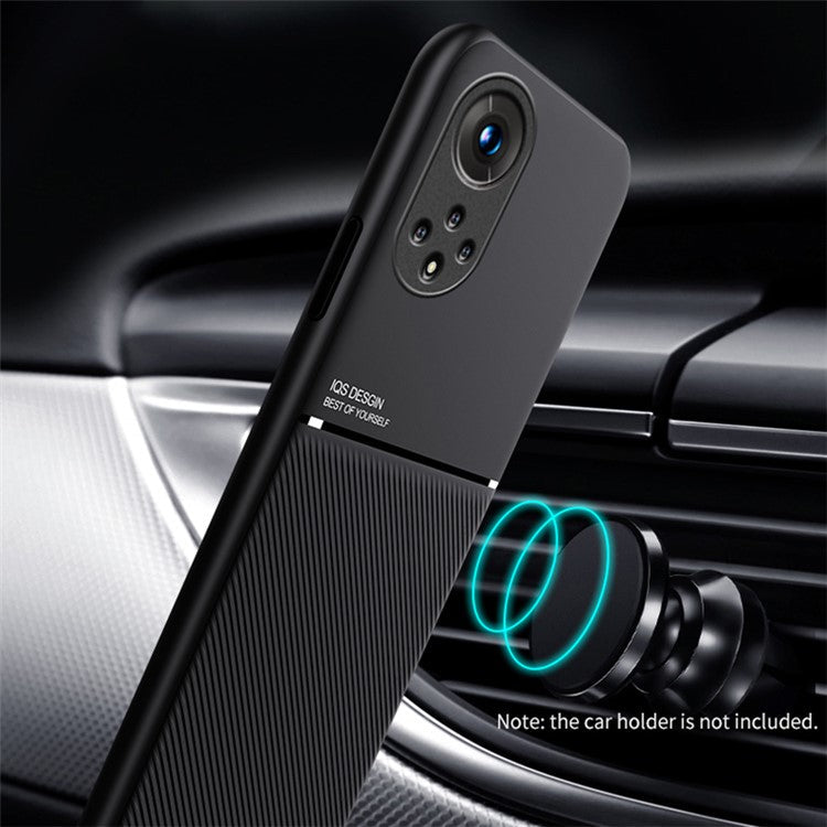 TPU Inner Edge Mobile Phone Case PU Leather Shockproof Phone Cover with Built-in Magnetic Metal Sheet for Huawei nova 9 / Honor 50 - Black