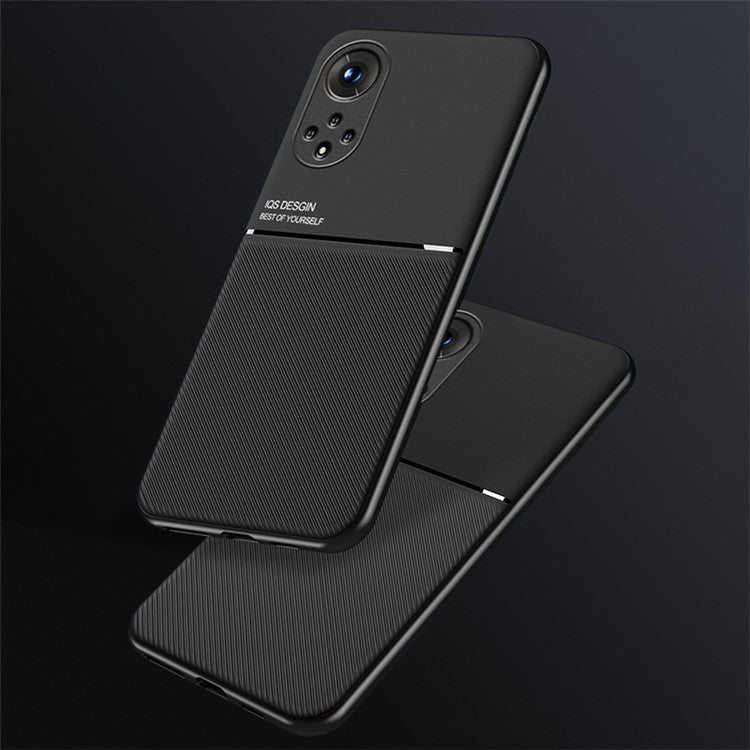 TPU Inner Edge Mobile Phone Case PU Leather Shockproof Phone Cover with Built-in Magnetic Metal Sheet for Huawei nova 9 / Honor 50 - Black