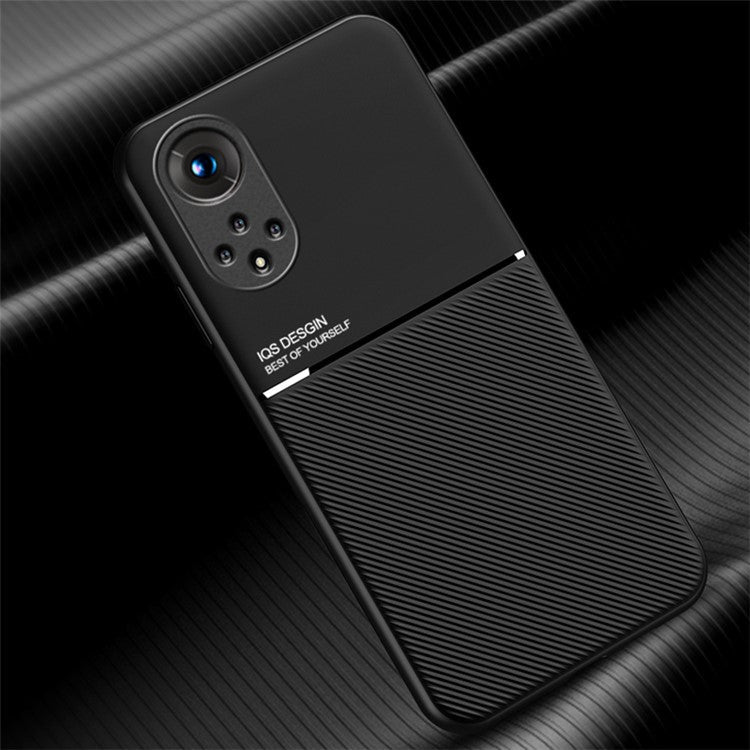 TPU Inner Edge Mobile Phone Case PU Leather Shockproof Phone Cover with Built-in Magnetic Metal Sheet for Huawei nova 9 / Honor 50 - Black