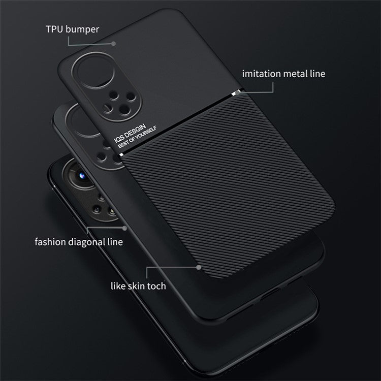 TPU Inner Edge Mobile Phone Case PU Leather Shockproof Phone Cover with Built-in Magnetic Metal Sheet for Huawei nova 9 / Honor 50 - Blue