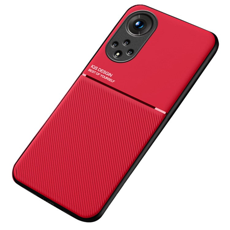 TPU Inner Edge Mobile Phone Case PU Leather Shockproof Phone Cover with Built-in Magnetic Metal Sheet for Huawei nova 9 / Honor 50 - Red