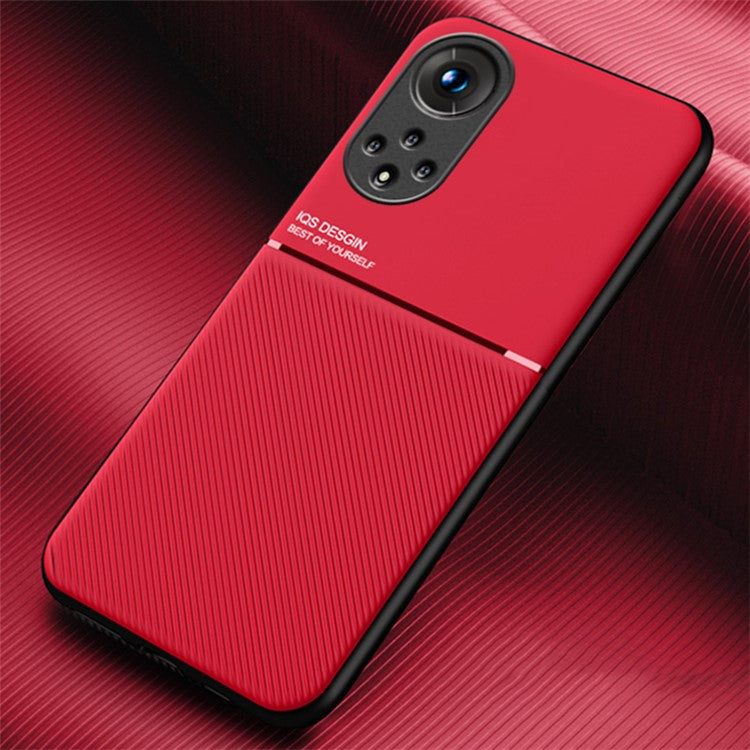 TPU Inner Edge Mobile Phone Case PU Leather Shockproof Phone Cover with Built-in Magnetic Metal Sheet for Huawei nova 9 / Honor 50 - Red
