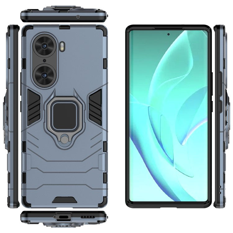 Mobile Phone Bag Cover Shockproof Lightweight Anti-scratch TPU Hard PC Protective Phone Case with Ring Holder Kickstand for Honor 60 - Dark Blue