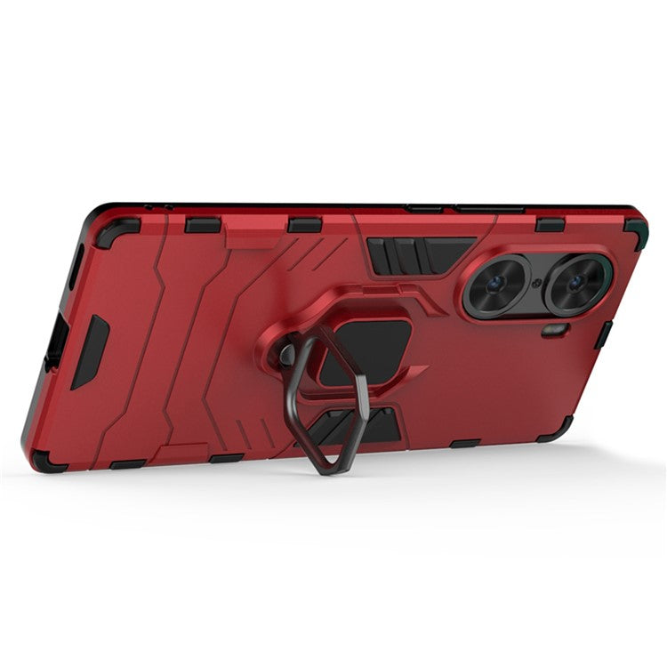 Mobile Phone Bag Cover Shockproof Lightweight Anti-scratch TPU Hard PC Protective Phone Case with Ring Holder Kickstand for Honor 60 - Red