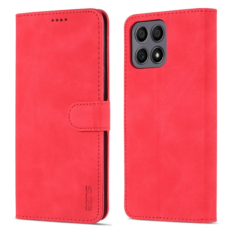AZNS PU Leather Wallet Stand Anti-fall Shockproof Protective Phone Case Cover for Honor X30i - Red