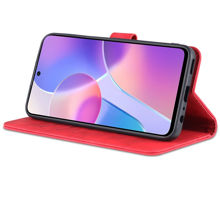 AZNS PU Leather Wallet Stand Anti-fall Shockproof Protective Phone Case Cover for Honor X30i - Red