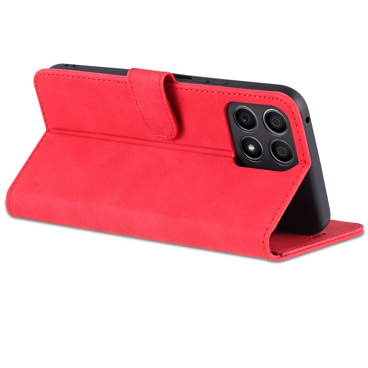 AZNS PU Leather Wallet Stand Anti-fall Shockproof Protective Phone Case Cover for Honor X30i - Red