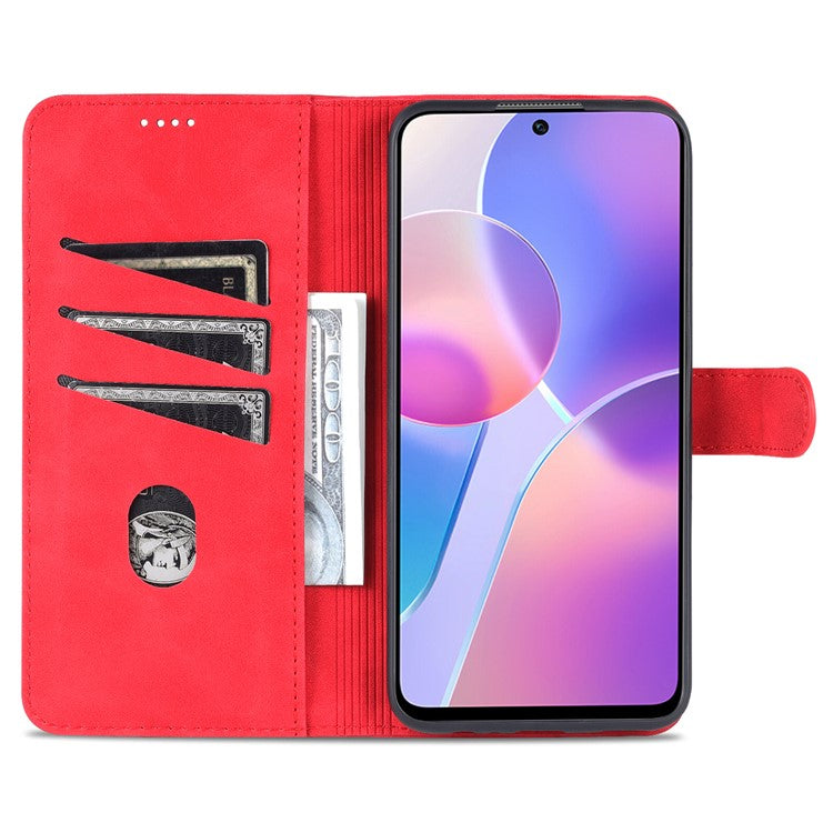 AZNS PU Leather Wallet Stand Anti-fall Shockproof Protective Phone Case Cover for Honor X30i - Red