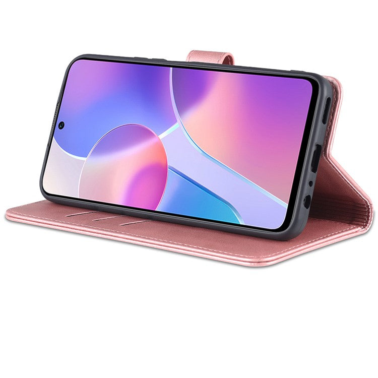 AZNS PU Leather Wallet Stand Anti-fall Shockproof Protective Phone Case Cover for Honor X30i - Rose Gold