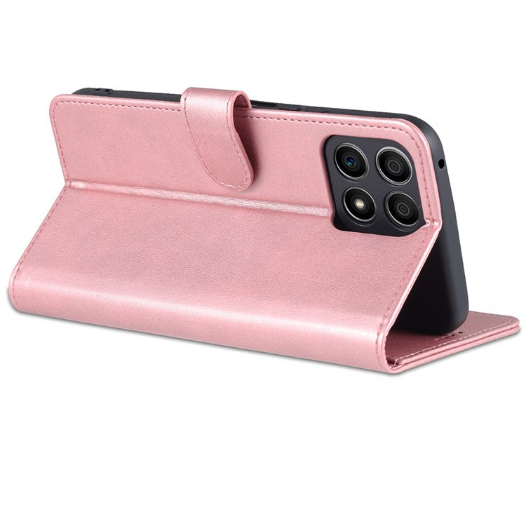 AZNS PU Leather Wallet Stand Anti-fall Shockproof Protective Phone Case Cover for Honor X30i - Rose Gold