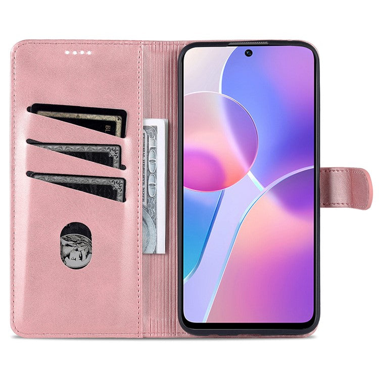 AZNS PU Leather Wallet Stand Anti-fall Shockproof Protective Phone Case Cover for Honor X30i - Rose Gold