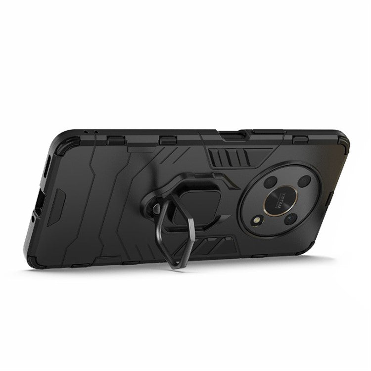 Multifunction Ring Kickstand Anti-Scratch Hard PC Soft TPU Shock-Absorbing Phone Case for Honor X30 / X9 5G / Magic 4 Lite 5G - Black