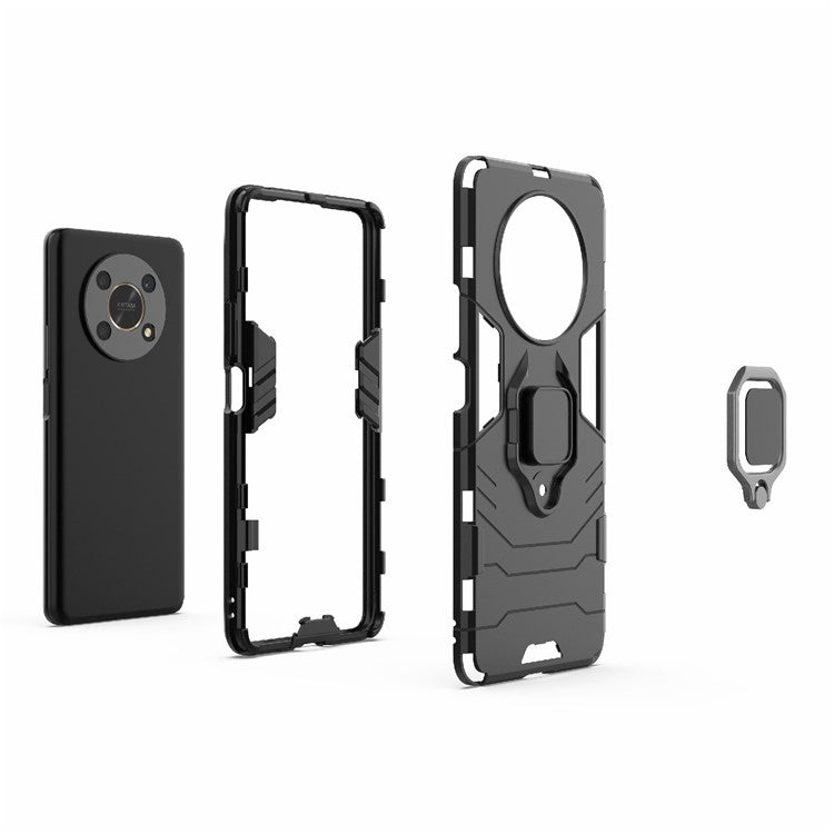 Multifunction Ring Kickstand Anti-Scratch Hard PC Soft TPU Shock-Absorbing Phone Case for Honor X30 / X9 5G / Magic 4 Lite 5G - Black