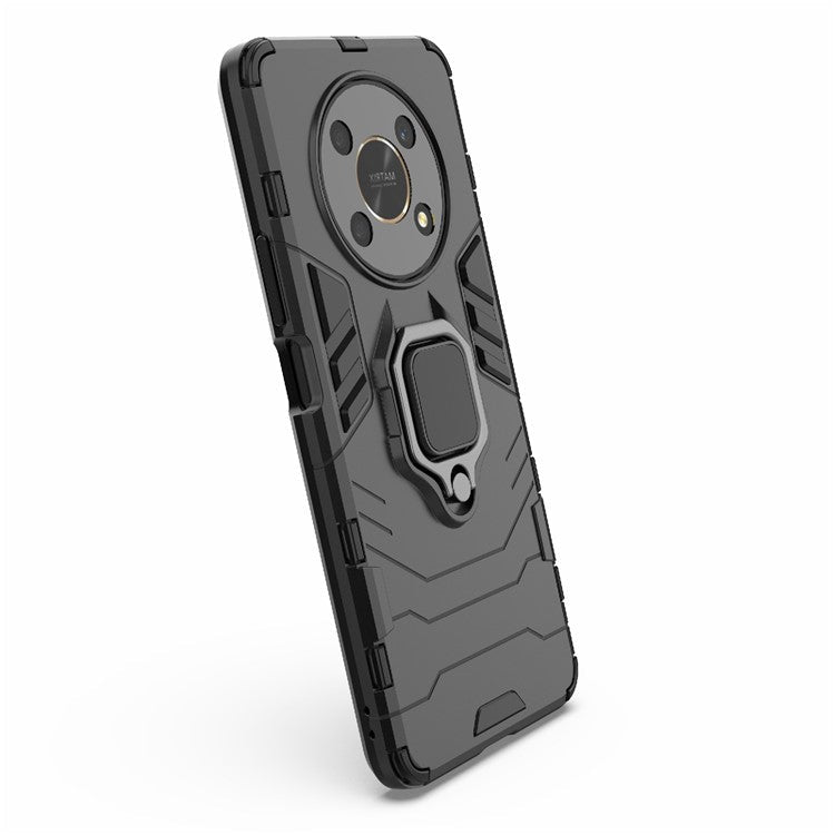 Multifunction Ring Kickstand Anti-Scratch Hard PC Soft TPU Shock-Absorbing Phone Case for Honor X30 / X9 5G / Magic 4 Lite 5G - Black