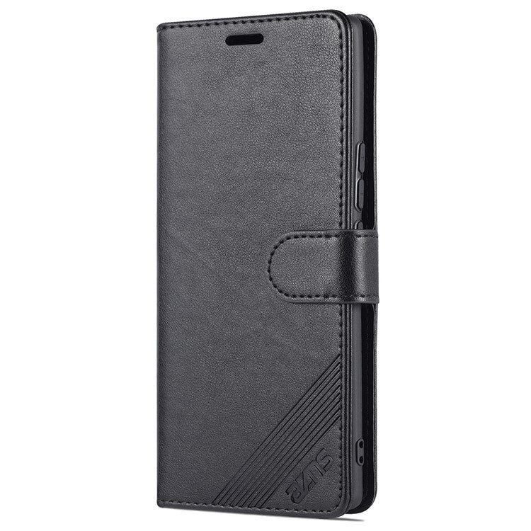 AZNS Stylish Textured PU Leather Stand Wallet Case Magnetic Clasp Shock-absorption Cover for Honor 60 - Black
