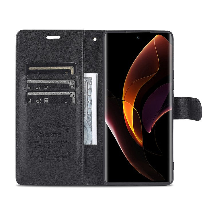 AZNS Stylish Textured PU Leather Stand Wallet Case Magnetic Clasp Shock-absorption Cover for Honor 60 - Black