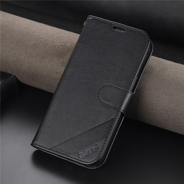 AZNS Stylish Textured PU Leather Stand Wallet Case Magnetic Clasp Shock-absorption Cover for Honor 60 - Black