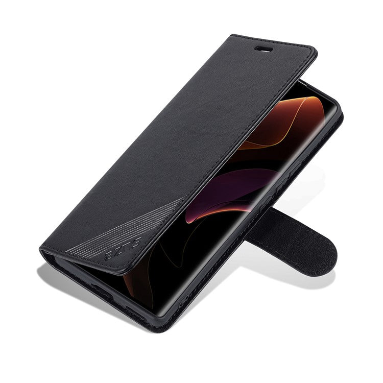 AZNS Stylish Textured PU Leather Stand Wallet Case Magnetic Clasp Shock-absorption Cover for Honor 60 - Black