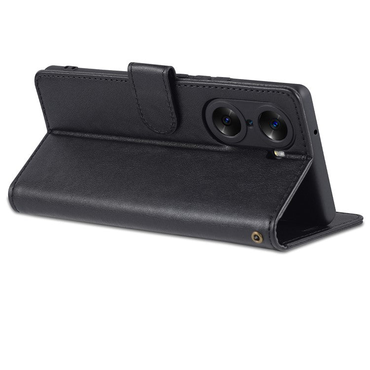 AZNS Stylish Textured PU Leather Stand Wallet Case Magnetic Clasp Shock-absorption Cover for Honor 60 - Black