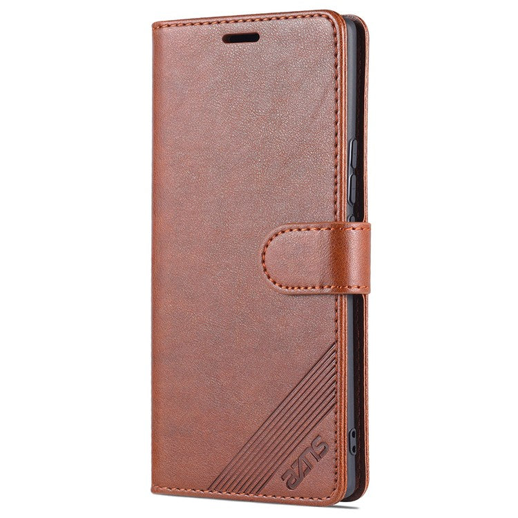 AZNS Stylish Textured PU Leather Stand Wallet Case Magnetic Clasp Shock-absorption Cover for Honor 60 - Brown