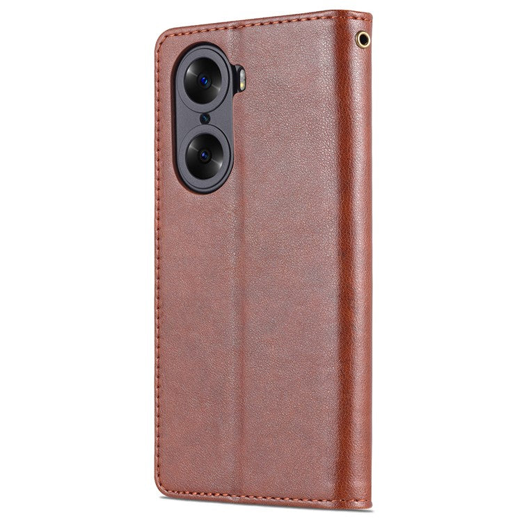 AZNS Stylish Textured PU Leather Stand Wallet Case Magnetic Clasp Shock-absorption Cover for Honor 60 - Brown