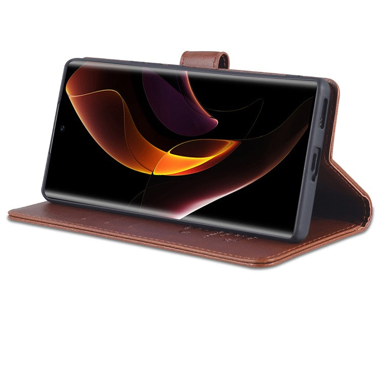 AZNS Stylish Textured PU Leather Stand Wallet Case Magnetic Clasp Shock-absorption Cover for Honor 60 - Brown