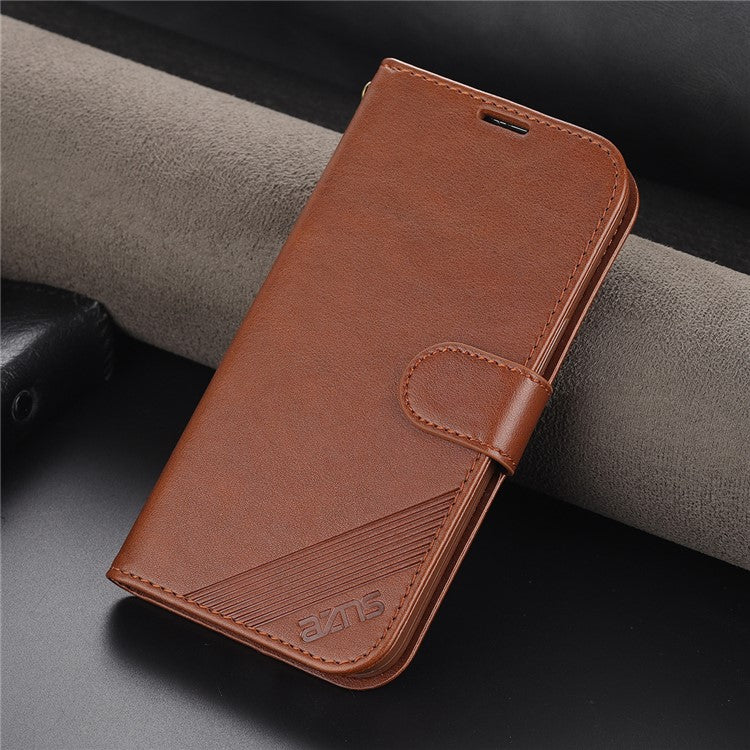 AZNS Stylish Textured PU Leather Stand Wallet Case Magnetic Clasp Shock-absorption Cover for Honor 60 - Brown